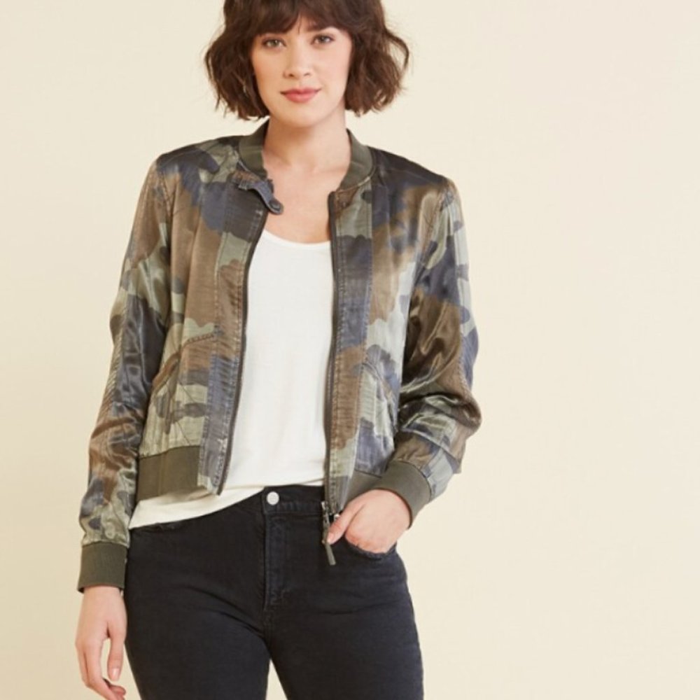 Marrakech Camo Silky Bomber Jacket Green - M - from Evereve
